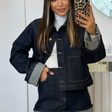 Denim Mørk Jakke & Mini Nederdel