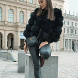Kort Faux Fur Jakke med Panelstruktur og 3/4-Ærmer