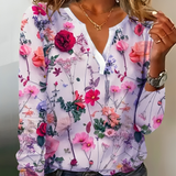 Bluse med blomsterprint og V-udskæring