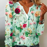 Bluse med blomsterprint og V-udskæring