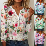 Bluse med blomsterprint og V-udskæring