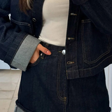 Denim Mørk Jakke & Mini Nederdel