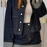 Denim Mørk Jakke & Mini Nederdel